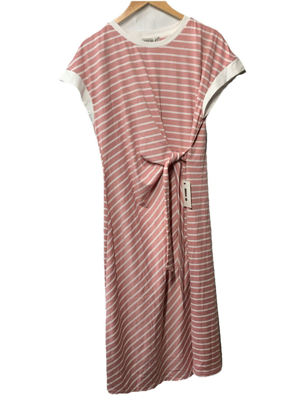 Grace Karin Pink And White Tie Front Dress Size 2XL Sleeveless Striped Crew Neck